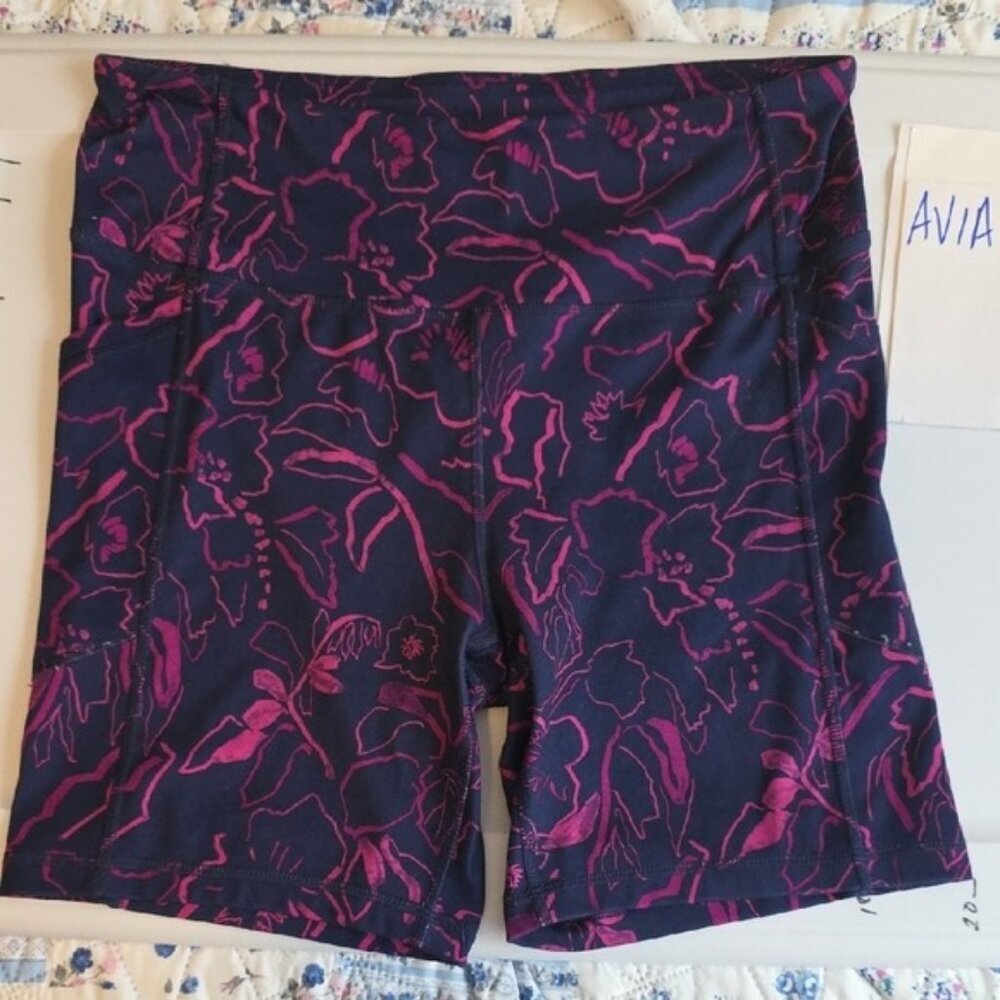 Avia Women's Floral Bike Shorts - Purple and Pink
